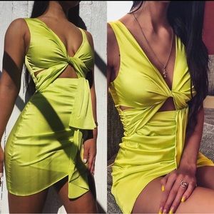 Meshki - lime green front wrap dress